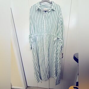 Universal Thread Green and White Striped Maxi Shirt Dress